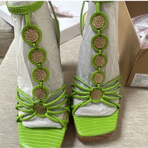 Jessica Simpson Green Lizard Heels Shoes Sexy Size 8.5 New - Picture 2 of 7